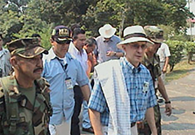 President Uribe on a tour of a recently retaken Colombian village, 2004. Photo: Colombian Army