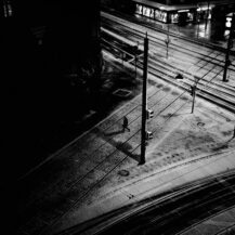 <p>A solitary figure headed somewhere on a cold night.</p>