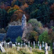 <p>A view of St. Kevin's Church at the monastic centre of Glendalough. The church dates from the 12th Century.</p>