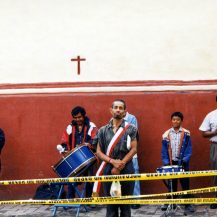 <p>A band of musicians performs in a churchyard in Puebla, Mexico.</p>