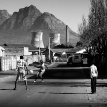 <p>Friends playing football in the streets of Langa.</p>