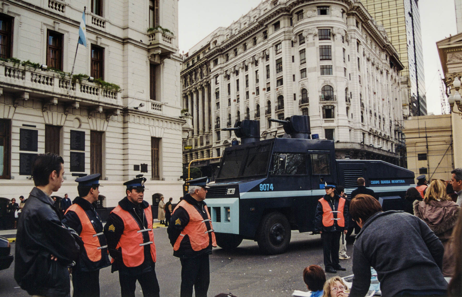 <p>Police forces watch over protests in Plaza de Mayo, with a water cannon at the ready. Demonstrators from the northern province of Corrientes had come to the centre of Argentine political power to protest corruption and deteriorating conditions. </p>