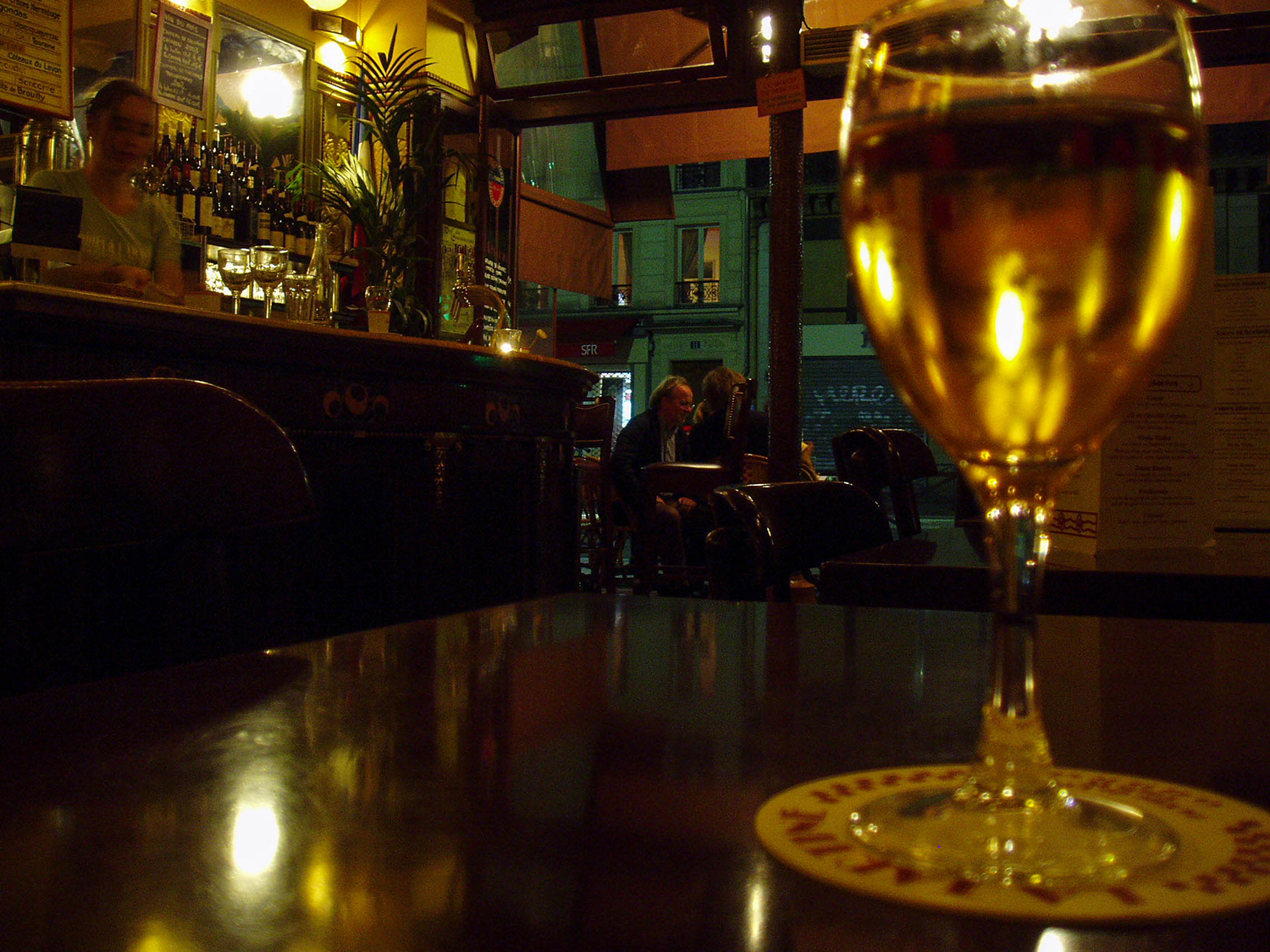 <p>A night at a cosy bar in the Marais. <br /></p>
<p>One of my favourite photos (of mine).</p>
