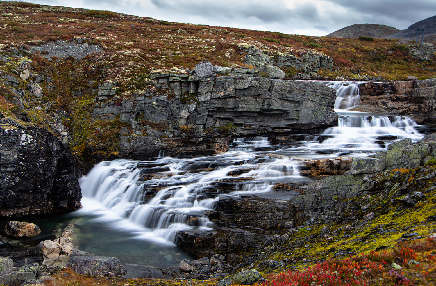 <p>A waterfall about a day's hike north of Upsete, in the Grånosmyrane reserve in central Norway.</p>