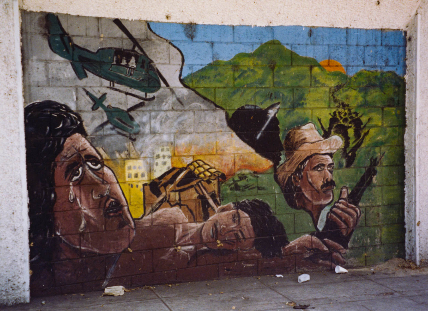 <p>A mural in San Salvador depicts the suffering and scale of the 1979-1992 civil war that had concluded in a peace agreement just a few years earlier.</p>